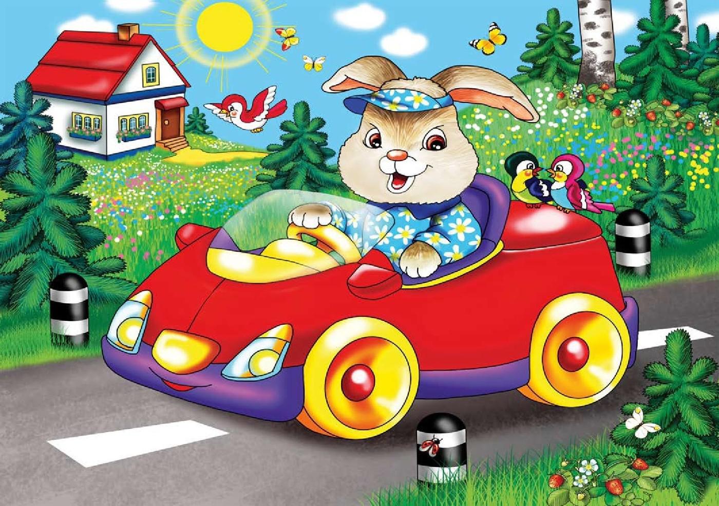 Заяц едет на машине