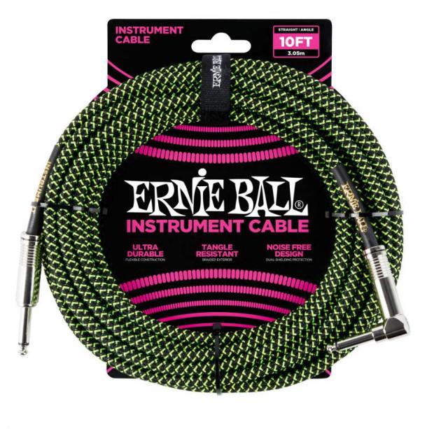 Кабель инструментальный Ernie Ball 6077, цвет: чёрный, зеленый, 3,05 м