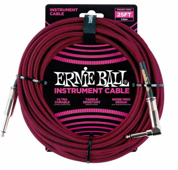 Кабель инструментальный Ernie Ball 6062, цвет: чёрный с красным, 7,62 м