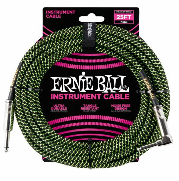 Кабель инструментальный Ernie Ball 6066, цвет: чёрный с зелёным, 7,62 м