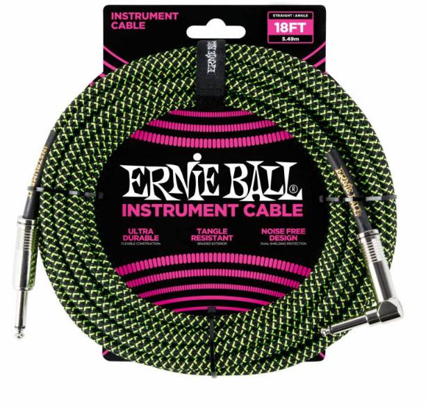 Кабель инструментальный Ernie Ball 6082, цвет: чёрный, зеленый, 5,49 м