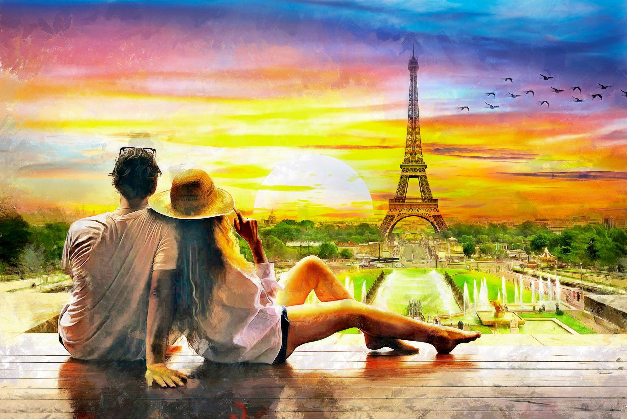Холст с красками "Влюбленные в Париже" (20 цветов) - Бук-сто