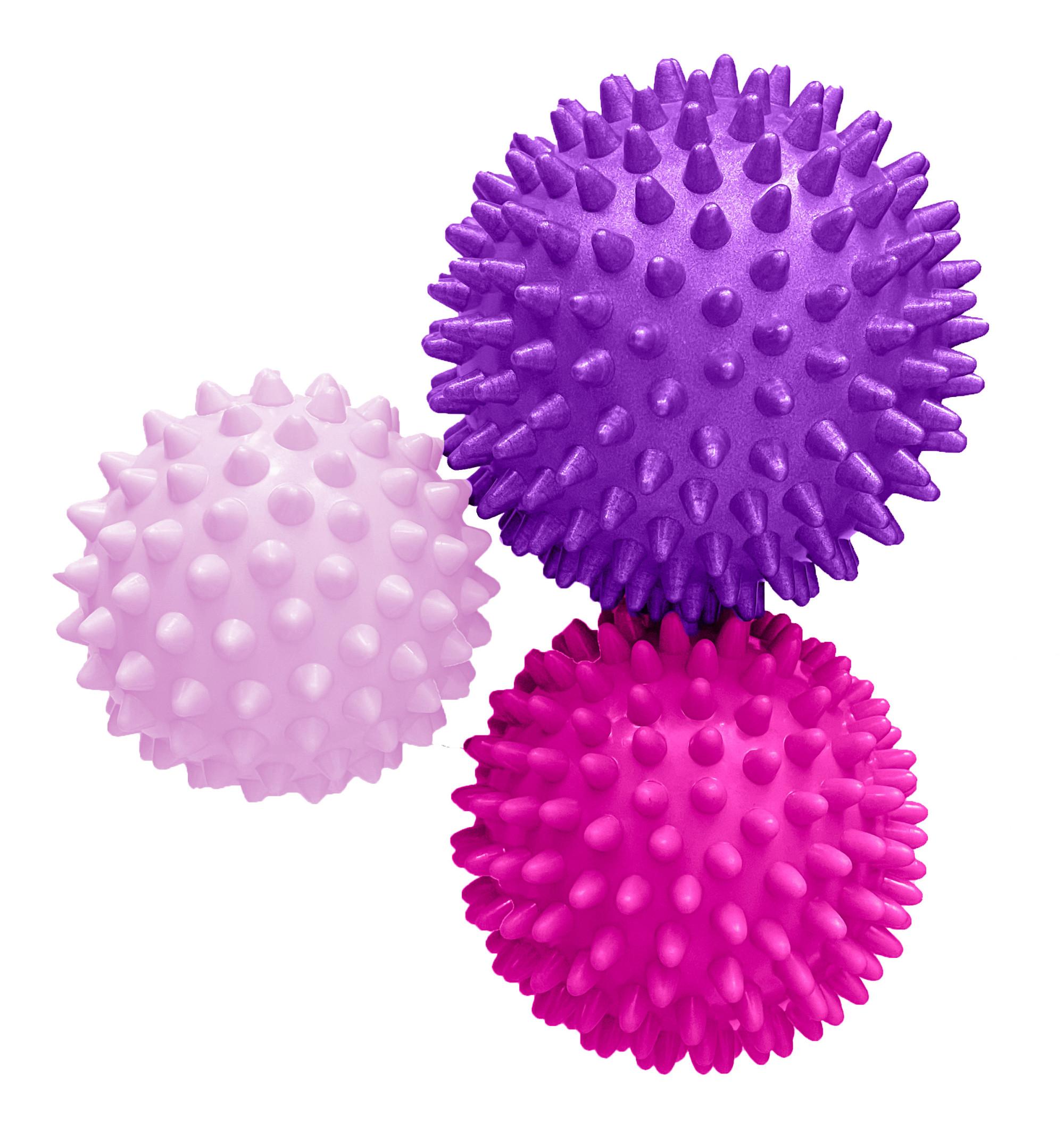 Набор массажных мячей, 3 штуки, размер: 9 см, 7,5 см, 6,5 см (розовый)