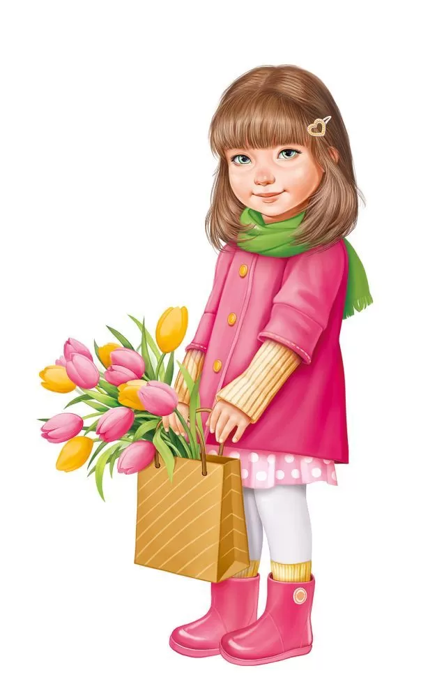 59,338,00 Плакат "Девочка в пальто с тюльпанами"