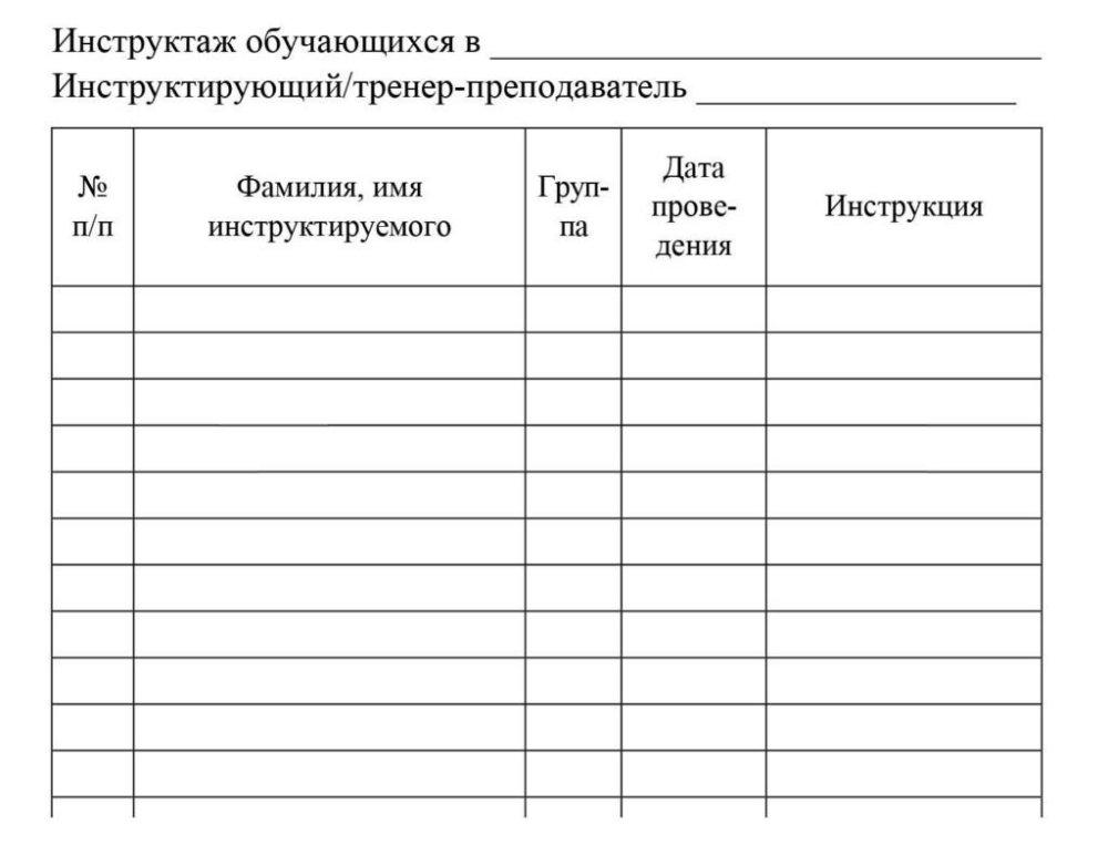 Журнал инструктажа по технике безопасности в рк образец