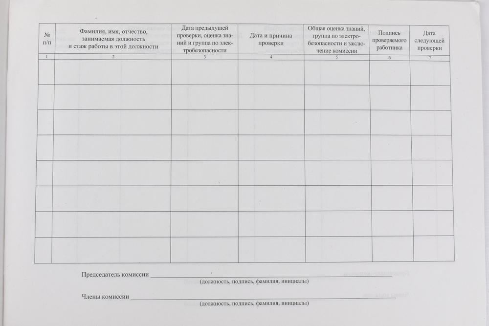 Образец заполнения журнала учета проверки знаний правил работы в электроустановках