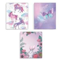 Обложки для тетрадей с рисунком "Единороги, бабочки, кролик", 3 штуки