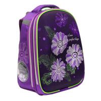 Рюкзак школьный "Колибри 1. Цветы", 37х28х19 см , фиолетовый + мешок для обуви