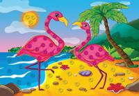 Мозаика из пуговиц "Фламинго на пляже", А4