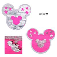 Аппликации пришивные с двусторонними пайетками "Pink Mouse", 22x22 см, цвет розовый, 2 штуки (арт. TBY.FLA07)