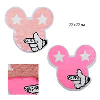 Аппликации пришивные с двусторонними пайетками "Mouse", 22x22 см, цвет розовый, 2 штуки (арт. TBY.FLA01)