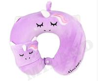 Подушка дорожная с эффектом памяти и маска для сна "Милый единорог", фиолетовый