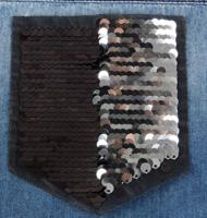 Термоаппликация двусторонняя с пайетками "Карман", цвет: серебро, черный, 12x10,5 см, 5 штук, арт. 4338579 (количество товаров в комплекте: 5)