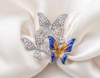 Кольцо для платка "Бабочки", цвет: цветное в серебре, арт. 3924008