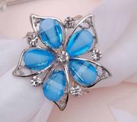 Кольцо для платка "Цветок магнолия", цвет: синий в серебре, арт. 3734778