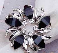 Кольцо для платка "Цветок мак", цвет: черный в серебре, арт. 1353789