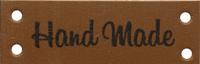 Кожаная бирка пришивная "Hand Made", цвет: коричневый, 1,3x7 см, 4 штуки (количество товаров в комплекте: 4)