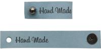 Кожаная бирка с кнопкой "Hand Made", цвет: голубой, 1,3x7 см, 4 штуки (количество товаров в комплекте: 4)