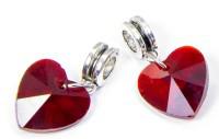 Шармы-евробусины с кулоном из стекла "Сердце", цвет: красный, 25 мм, 3 штуки