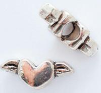 Шармы-евробусины металлические "Сердце", цвет: античное серебро, 8х20х8 мм, 5 штук