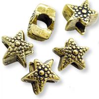 Шармы-евробусины металлические "Звезда", цвет: античное золото, 11,5х8,5 мм, 5 штук