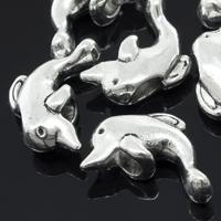 Шармы-евробусины металлические "Дельфин", цвет: античное серебро, 14х18х7 мм, 5 штук