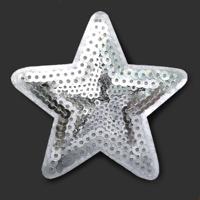Термоаппликации с пайетками "Звезда", цвет: серебро, 77 мм, 2 штуки, арт. ГФ931 (количество товаров в комплекте: 2)