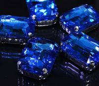 Хрустальные стразы в металлических цапах, цвет: серебро, ярко-голубой, 13х18 мм, 3 штуки в упаковке