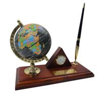 Настольный набор: глобус, ручка, часы, 23x9x1,8 см, коричневый
