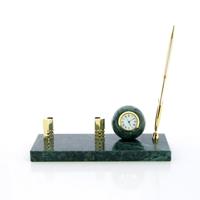 Настольный набор: часы, держатель для визиток, ручка, 23x9х1,8 см, зелёный
