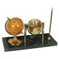 Часы на подставке из мрамора "Galant", с глобусом и шариковой ручкой