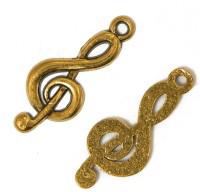 Кулоны "Скрипичный ключ", 26х10х2 мм, цвет: античное золото, 10 штук (количество товаров в комплекте: 10)