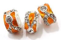 Бусины металлические со стразами "Pandora", цвет: оранжевый (10 штук)