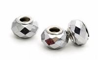Бусины стеклянные, граненые "Pandora", цвет: серебро (10 штук)