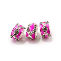 Бусины металлические со стразами "Pandora", цвет: розовый (10 штук)