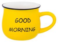 Кружка "Доброе утро", цвет: ярко-желтый, бочонок, 13x9,5x8 см, 400 мл