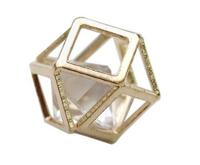 Бусина-коробочка со стразом "Куб", цвет: золото, 2 штуки