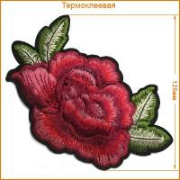 Термоаппликация "Роза", цвет: красный, 12,5x7,7 см, 2 штуки, арт. ГФ614 (количество товаров в комплекте: 2)