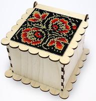 Деревянная заготовка шкатулка для вышивания бисером Астра "Хохломской узор", 11,5x11,5x7,5 см, арт. L-703
