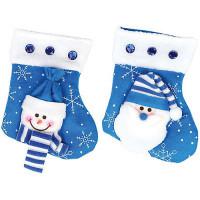 Носок для подарков "Дед Мороз. Снеговик", 12x10 см (синий)