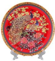 Тарелка декоративная "Павлин на красном", с подставкой, 18x18x2 см