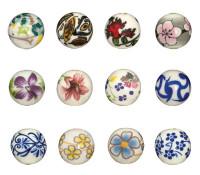 Бусины из керамики "Zlatka", узор: сиреневые цветы, диаметр 12 мм, арт. CBL-02