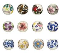 Бусины из керамики "Zlatka", узор: синие цветы, диаметр 12 мм, арт. CBL-02
