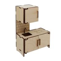 Деревянная заготовка кукольная мебель "Кухонный модуль навесной шкаф и мойка", 10x5x14,5 см, арт. L-723