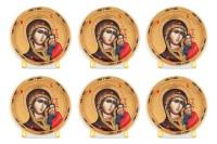 Набор декоративных тарелок "Казанская Божья Матерь", на подставках, 7,5x7.5x2 см, 6 шт