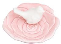 Тарелка декоративная "Розовая роза с белой птичкой", 9,5x9,5x4 см