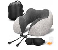 Подушка для путешествий Roadlike Travel Kit Velvet с эффектом памяти, светло-серый