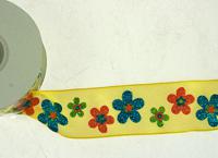 Лента тканная, желтая с цветами (40 мм х 9 м)