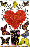 Наклейка объёмная 3D с глиттером "Сердце из цветов и бабочки"