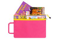 Папка-сумка с ручкой, цвет: розовый с фиолетовой вставкой, на молнии, 38x27x0,6 см
